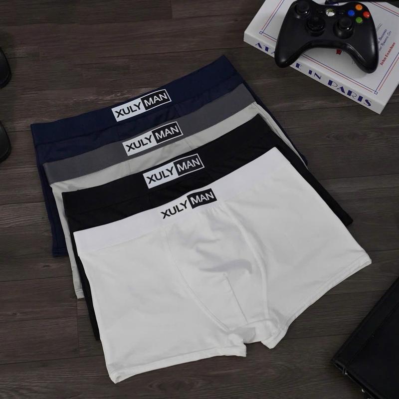 Combo 4 quần lót nam XULYMAN vải thun lạnh co giãn mềm mát. Quần boxer Menswear cạp 3,5cm logo in sang trọng nổi bật . Quần sịp nam , đồ lót nam.