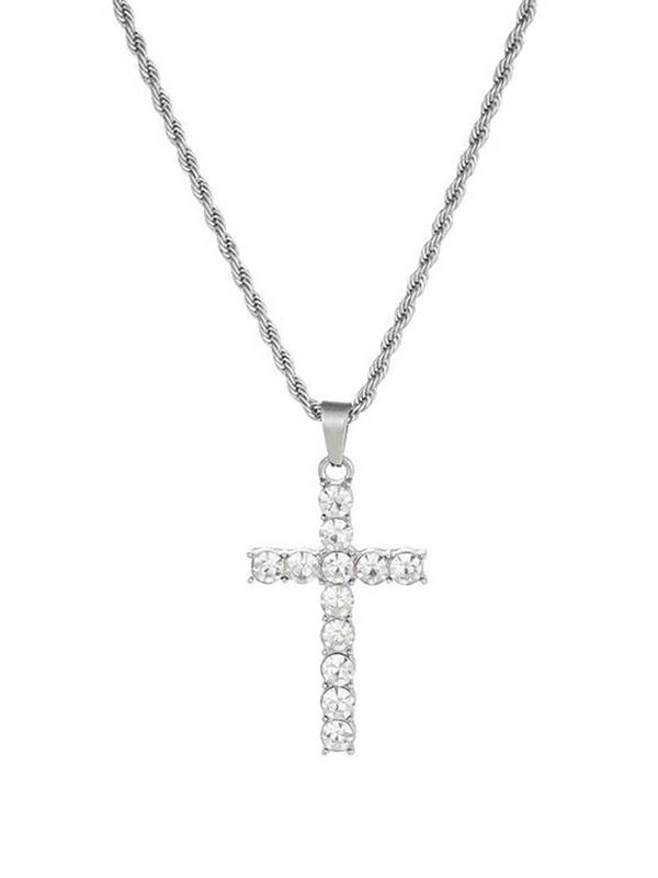 Trendy Rhinestone Cross Pendant Necklace for Men, Zinc Alloy Matching Necklace Jewelry for Party, Classic Fashion Accessories for Daily Wear 3