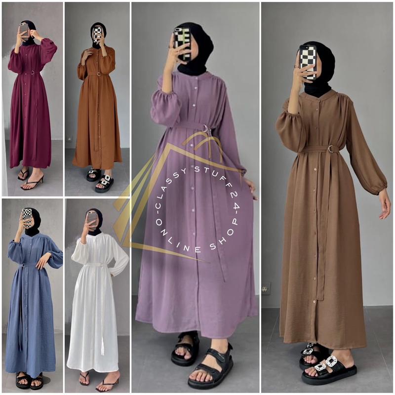 ( BAYAR DI TEMPAT) KAYLA DRES CRINKLE AIRFLOW GAMIS POLOS BUSUI TERBARU Kain Kancing Muslim Dress Wanita 6