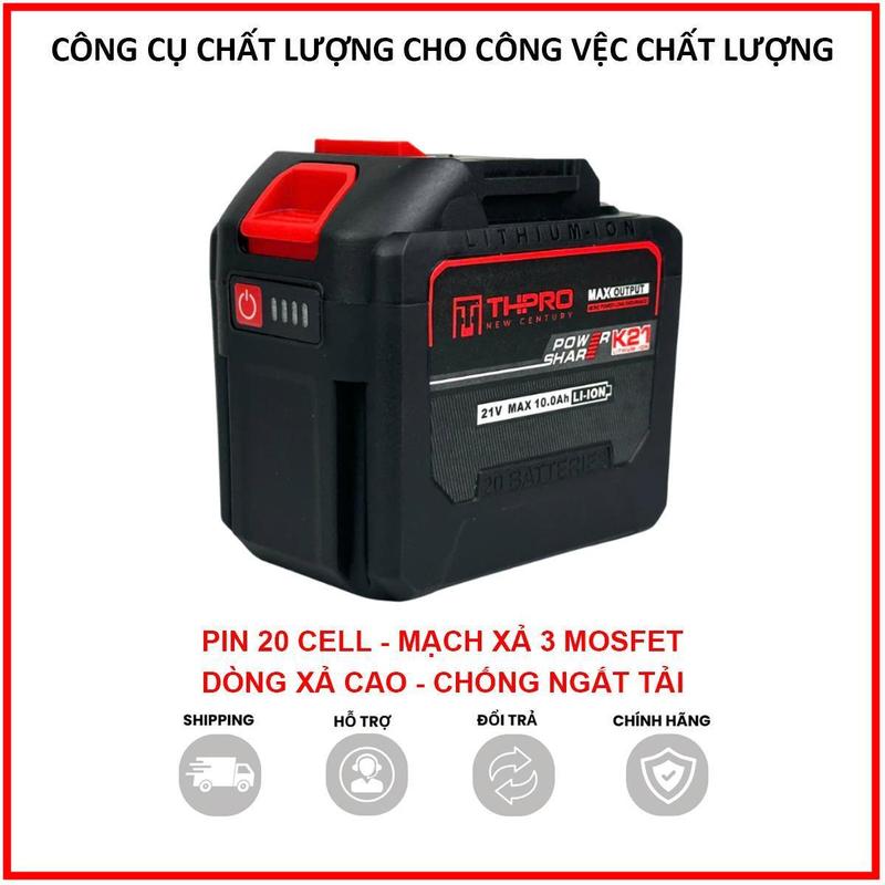Pin 20 cell THPRO Lõi XÁM cho máy khoan chân pin phổ thông Makita M21 có đèn báo dung lượng, pin cho máy tải nặng