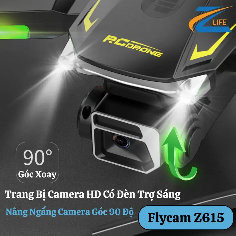 Máy Bay Flycam Z615 Drone Hiệu Zlife, Camera Full HD Quay Phim Chụp Ảnh, Định Vị Vệ Tinh GPS 5G, Động Cơ Không Chổi Than, Thời Gian Bay 10 Phút/Pin, Phù Hợp Cho Các Bạn Đang Tập Bay Silicone, Có Đèn Trợ Sáng Bay Ban Đêm 4