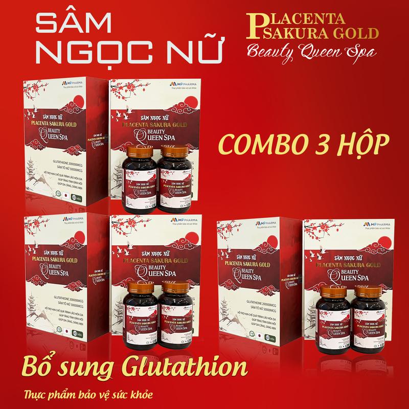 A02F Combo 3 - TPBVSK Sâm Ngọc Nữ BEAUTY QUEEN SPA - Hỗ trợ làm đẹp da  - Hộp 2 Lọ, tổng 60 VIÊN