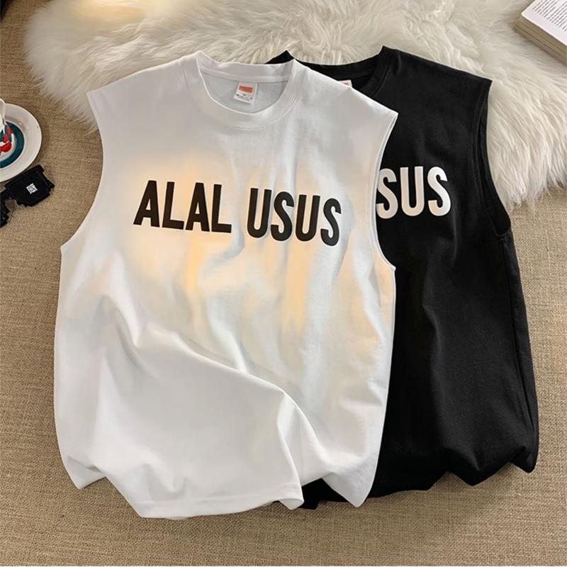 Áo Vest Không Tay In Chữ Đơn Giản, Dành Cho Nam, Thời Trang Mùa Hè, Cổ Tròn, Áo Chui Đầu, Áo Ba Lỗ Nam Thường Ngày Xu Hướng Trẻ Trung Hàn Quốc, Ngoại Cỡ, Dáng Rộng Vừa Vặn, Quần Áo Nam, Có Cỡ M-5XL