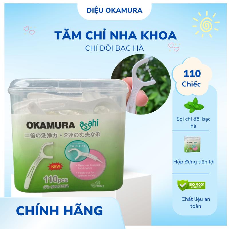 Tăm chỉ nha khoa Okamura 110 que bạc hà Thơm mát hai sợi