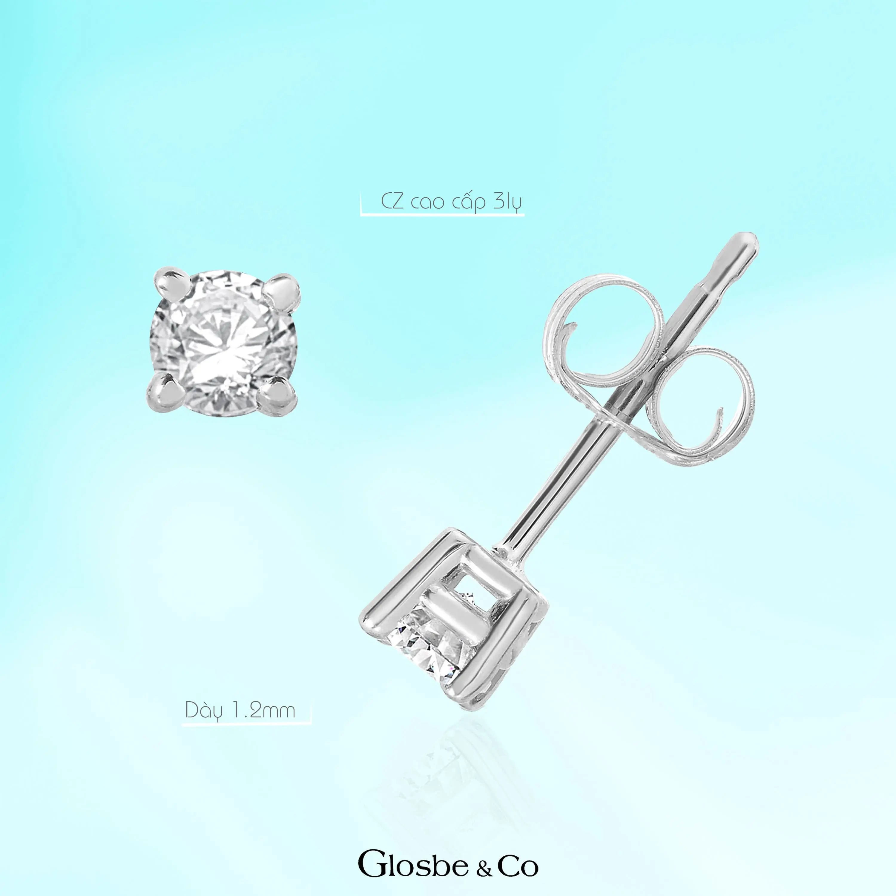 Khuyên Tai Glosbe Bạc Nam 3mm , Khuyên tai + Hộp Quà Tặng, quà tặng nhân dịp Valentine, 8/3,...