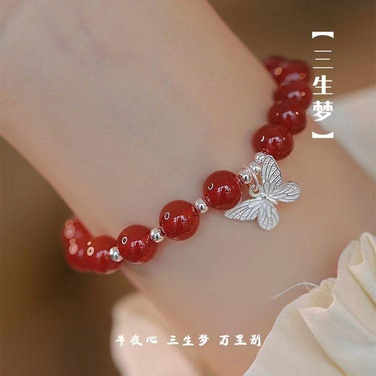 Vòng Tay Pyrite, Vòng Tay Ấn Độ, Vòng Tay Bướm Hạt Đỏ, Dành Cho Phụ Nữ, Độc Đáo, Cao Cấp, Thanh Lịch, Dễ Phối Đồ, Phong Cách Bạn Thân, Trang Sức Sinh Nhật, Phụ Kiện Cổ Điển, Vòng Tay Rắn, Vòng Tay Mơ Ba Cuộc Sống 3