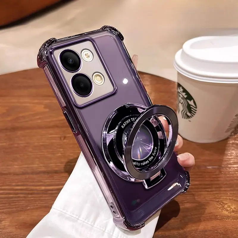 For OPPO Reno13 Reno 13 Pro 5G Phone Casing with Holder Camera Protector Clear Luxury Aesthetic Shockproof Thickened Air Cushion Anti-Fall Cover