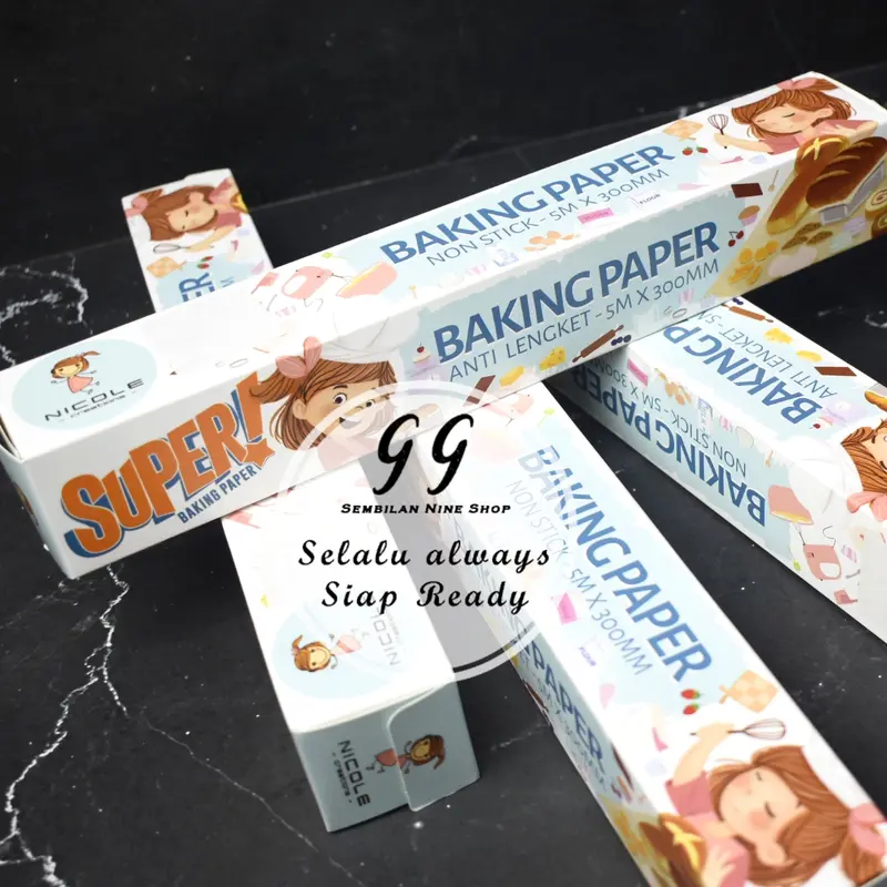 SUPER Baking Paper POLOS PLAIN Non Stick 5 M x 300 MM 30 CM NICOLE Creations Kertas Roti Anti Lengket 0