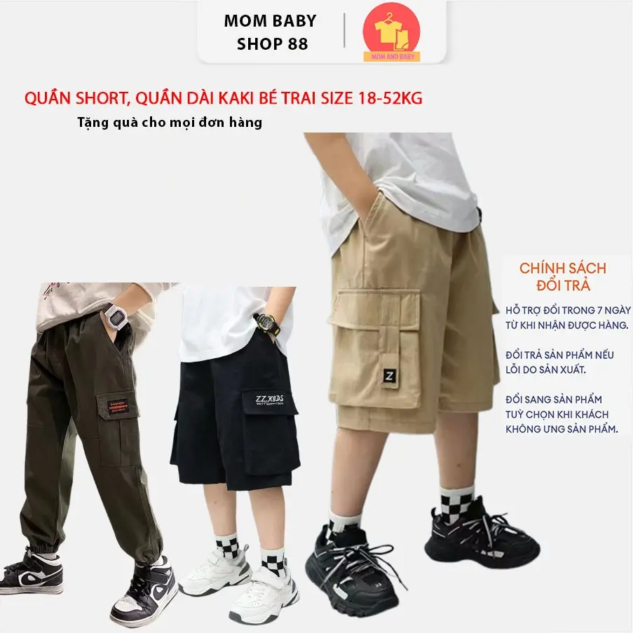 Quần bé trai đi học, quần vải kaki túi hộp thời trang cho bé trai size nhỡ đại 18-52kg, quần short, quần dài kaki trẻ em nam, quần kaki bé trai