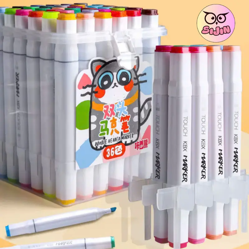 Bút Màu Marker Dầu – Bút Màu 2 Đầu Mực To Nhỏ, Chất Dầu Chống Nước, Nhanh Khô, Màu Sắc Tươi Sáng, Đầy Đủ 24/36/48/60/80/120 Màu - SIJIN 8