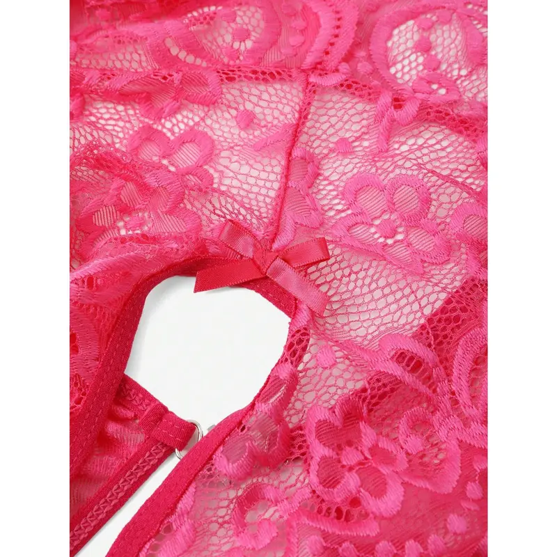Lace Crotchless Sexy Lingerie Bodysuit, Stretchy Temptation Fashion Leotard, One-Piece Bodysuit (Non-Removable) 6