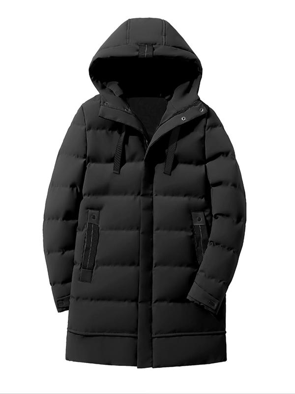 Men's Solid Zip Up Windproof Waterproof Hooded Puffer Coat, Casual Long Sleeve Thermal Outerwear for Winter, Men's Clothes for Daily Wear 4