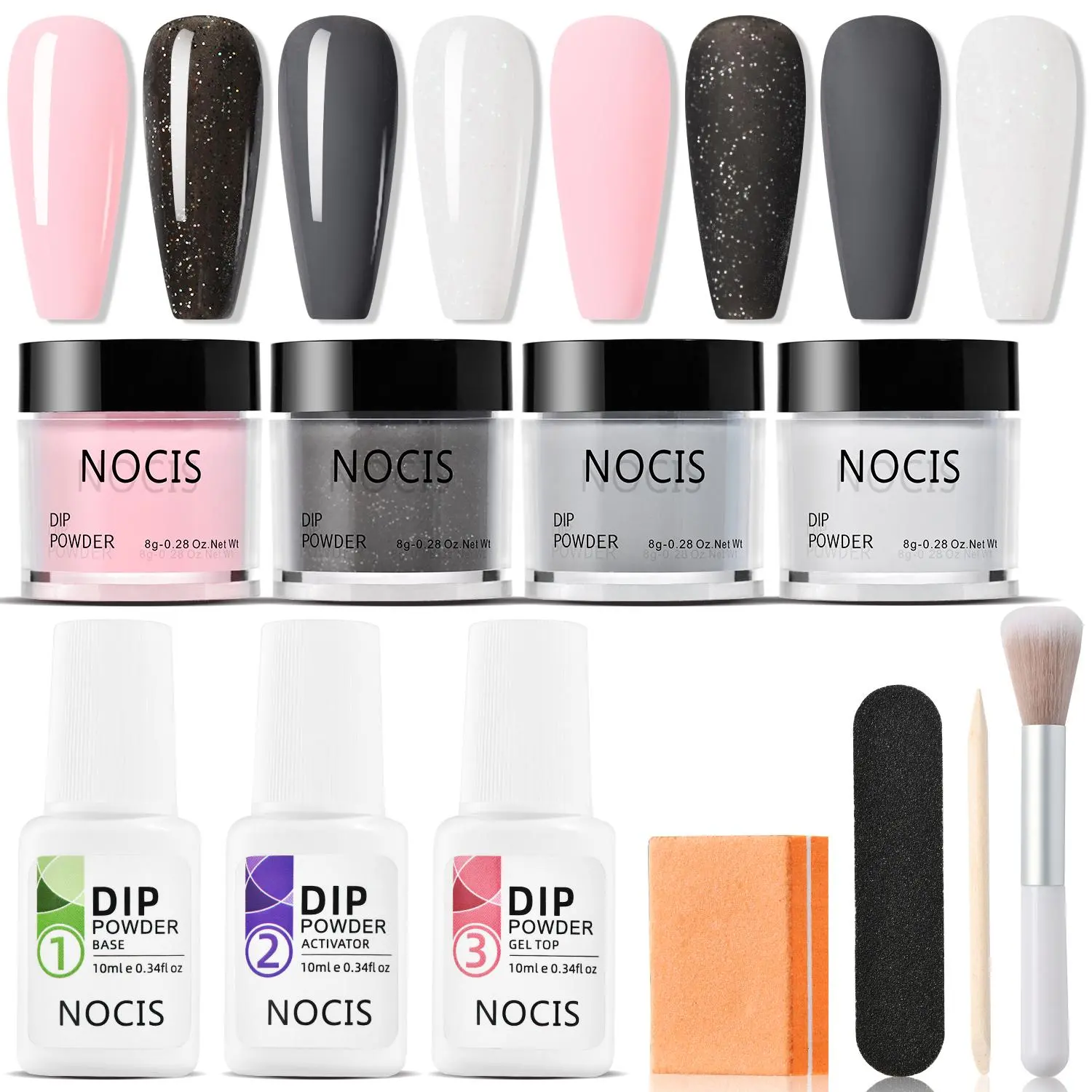 Long-lasting Dip Powder Nail Kit, 11pcs/set Glitter All Season Acrylic Dipping Powder Liquid Set, Suitable for French Manicure DIY Salon