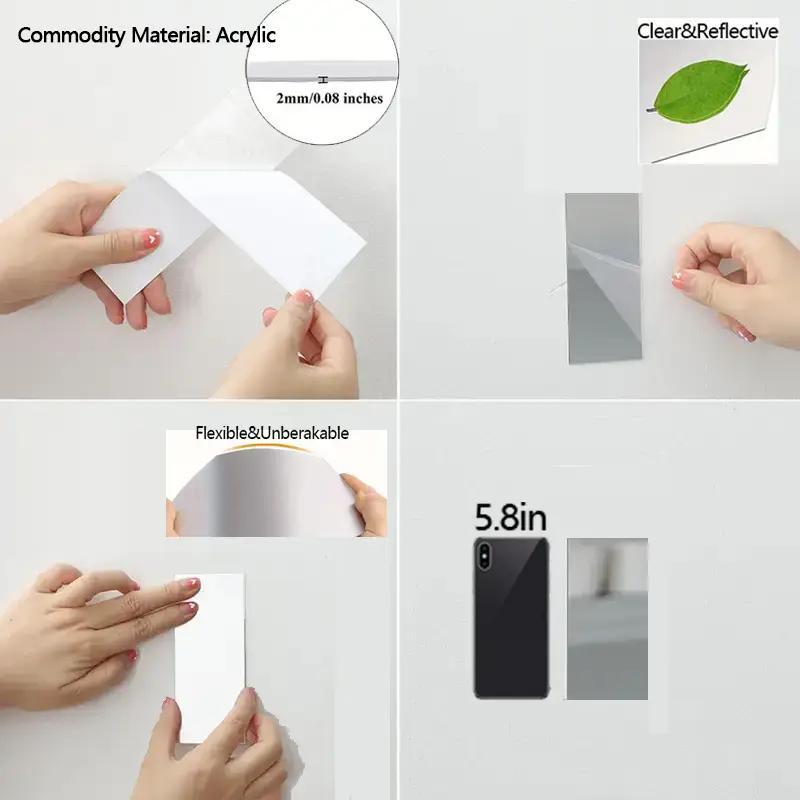 Rectangle Acrylic Wall Sticker, 2pcs Self Adhesive Wall Mirror, Creative Wall Art Mirror Stickers, Wall Decor for Living Room Bathroom, Bedroom Accessories for Home Decoration 4