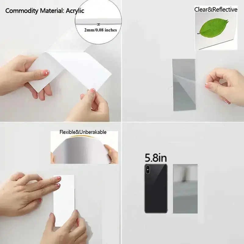 Rectangle Acrylic Wall Sticker, 2pcs Self Adhesive Wall Mirror, Creative Wall Art Mirror Stickers, Wall Decor for Living Room Bathroom, Bedroom Accessories for Home Decoration 4