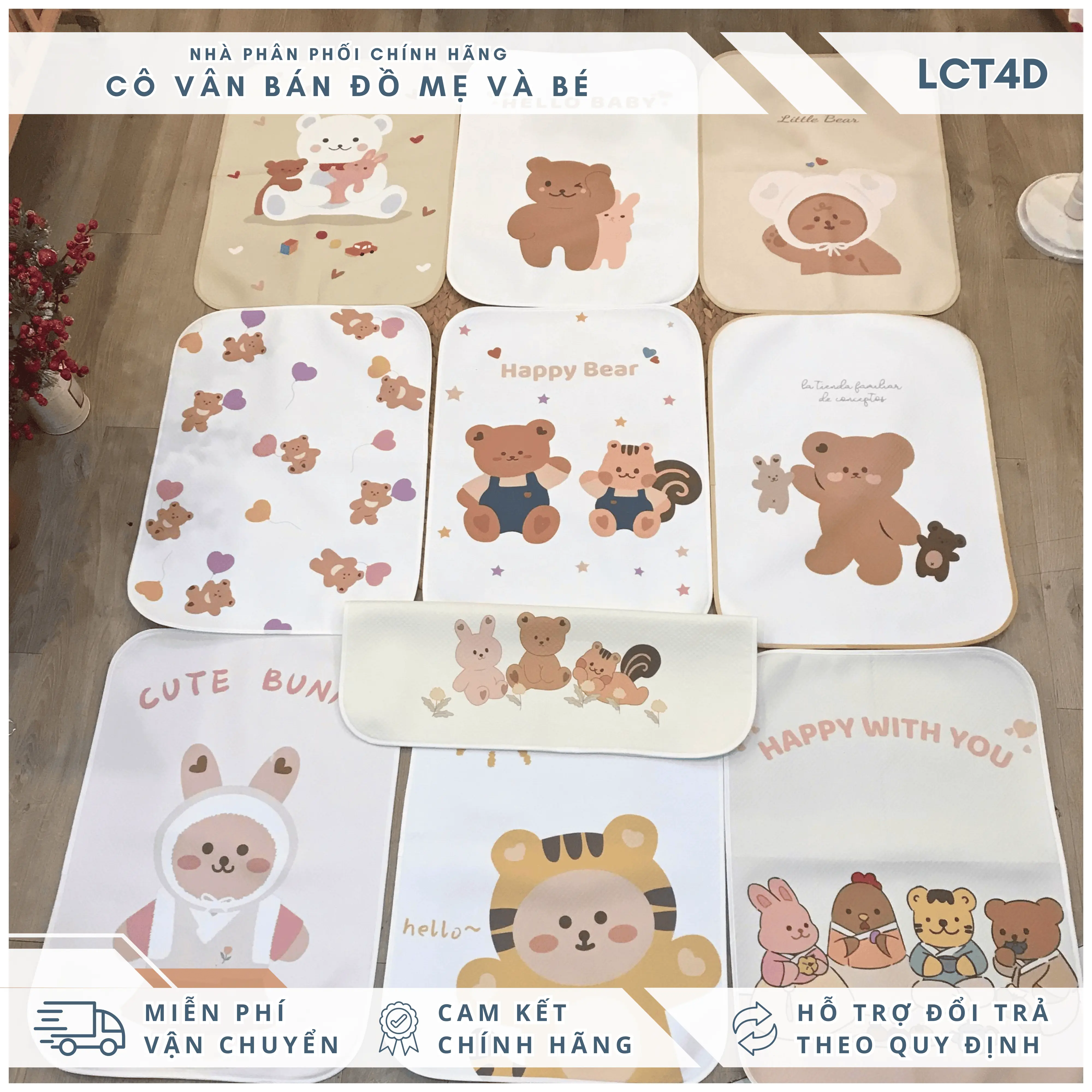 Tấm lót chống thấm trải giường cho bé nằm hoạ tiết 4D thoáng khí, êm ái cho bé kích thước 50*70cm