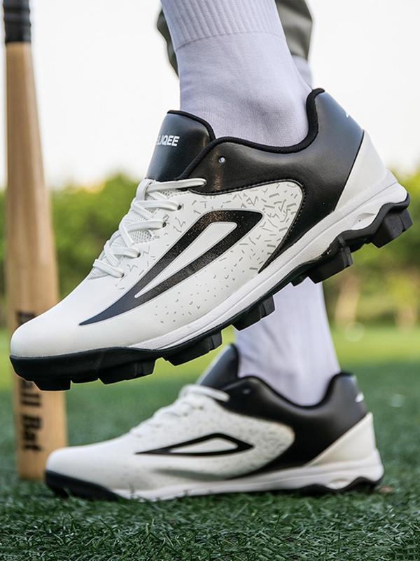 Men's Colorblock Lace Up Baseball Shoes, Casual Sporty Low Top Shoes for All Seasons, Breathable Comfortable Sports Shoes for Baseball 3