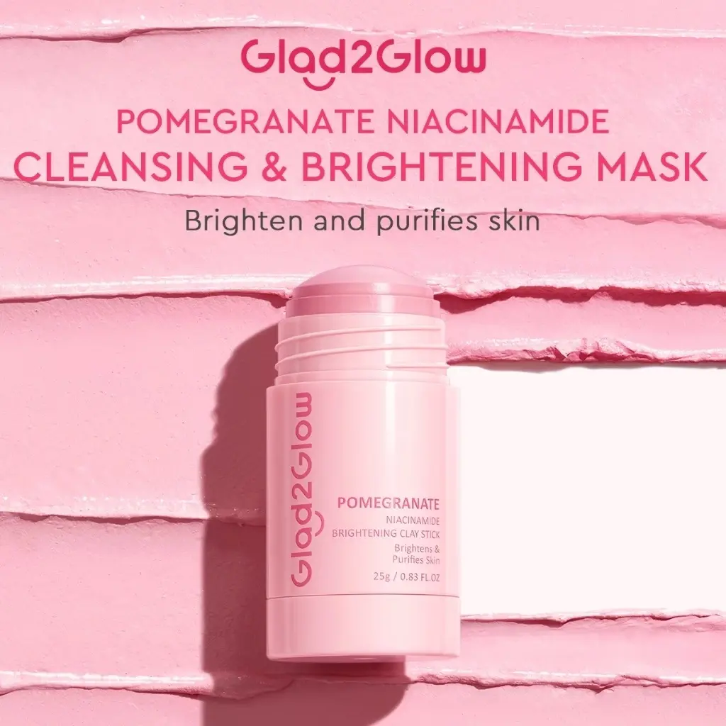Glad2Glow Pomegranate Niacinamide Brightening Clay Stick 25g Face Mask Skincare Facial Clay Mask Whitening Beauty