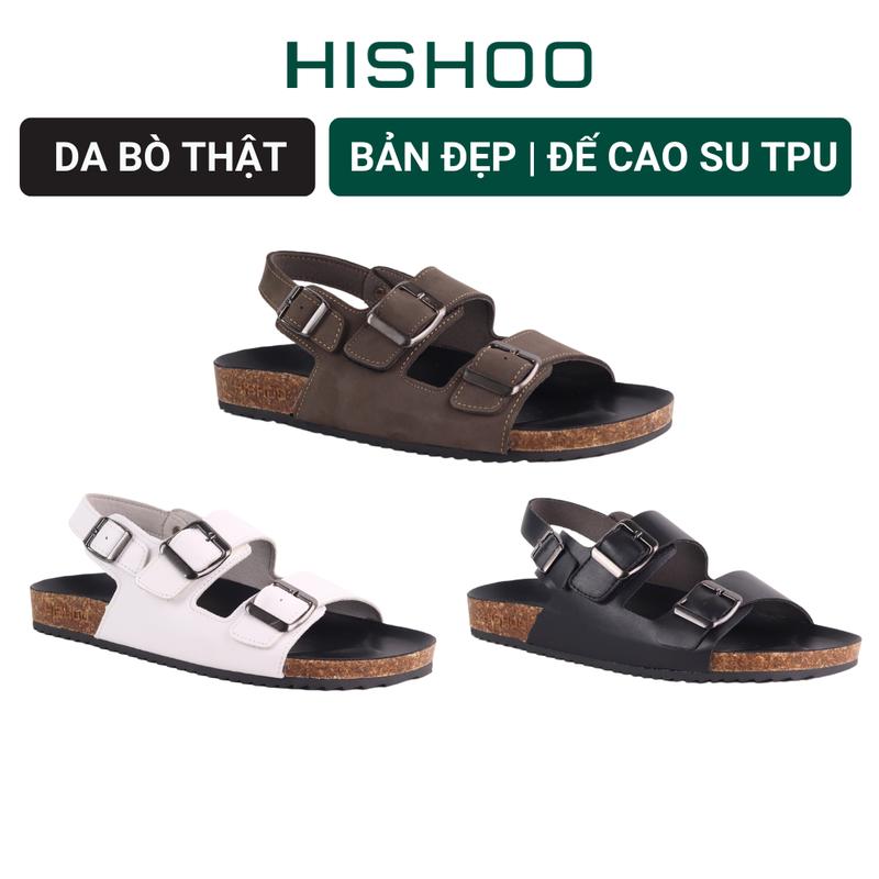 Dép sandal đế trấu birken nam nữ unisex 2 khóa MẶT ĐEN da bò size 35 - 45 chính hãng Hishoo quai hậu M102
