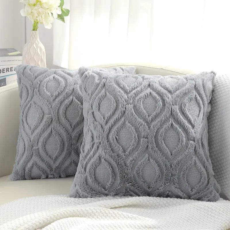 Geometric Pattern Throw Pillow Cover, 2 Counts Soft Plush Faux Wool Couch Pillow Cover without Filler, Decorative Pillowcase for Home Living Room Bedroom 5