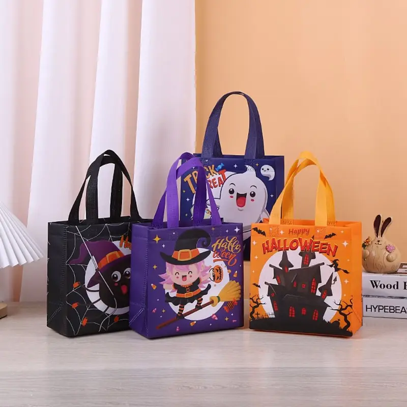 Túi Túi Xách Không Dệt Halloween, Thiết Kế Ma Vui Nhộn, Túi Lừa Hoặc Điều Trị, Dung Lượng Lớn, Túi Quà Halloween, In Lâu Đài, Túi Bí Ngô, Thích Hợp Cho Trẻ Em 7