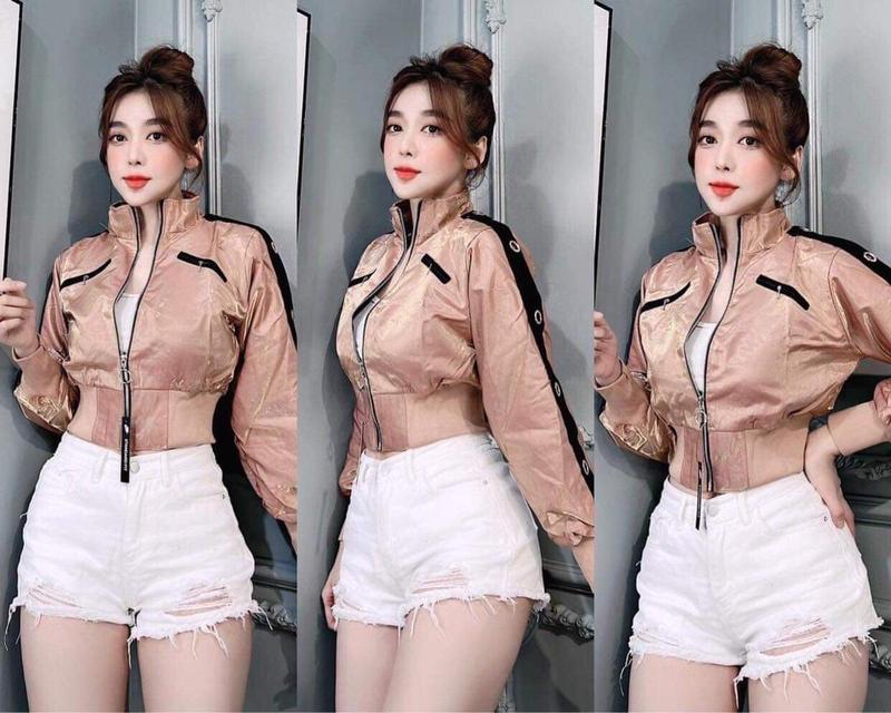 Product Introduction of Áo khoác crotop lửng phi xà cừ 2 lớp freesize dưới 56kg cho nữ Thông thường Trơn Top Jacket Women Túi trong Túi Hộp Có Túi Kem 4