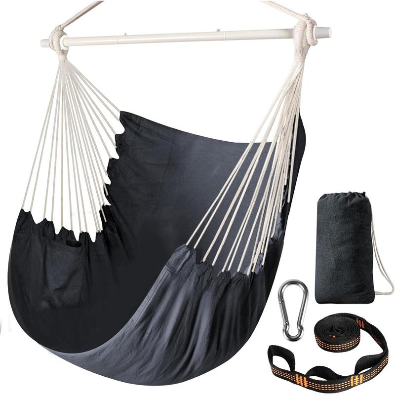 TikTok Shop Hammock Chair Swing Chair Metal Collapsible Spreader Bar Portable Hanging Chair Max 500 lbs Comfy Seat Patio Lawn Chair Cotton Blended for Superior Comfort Durability Indoor Outdoor