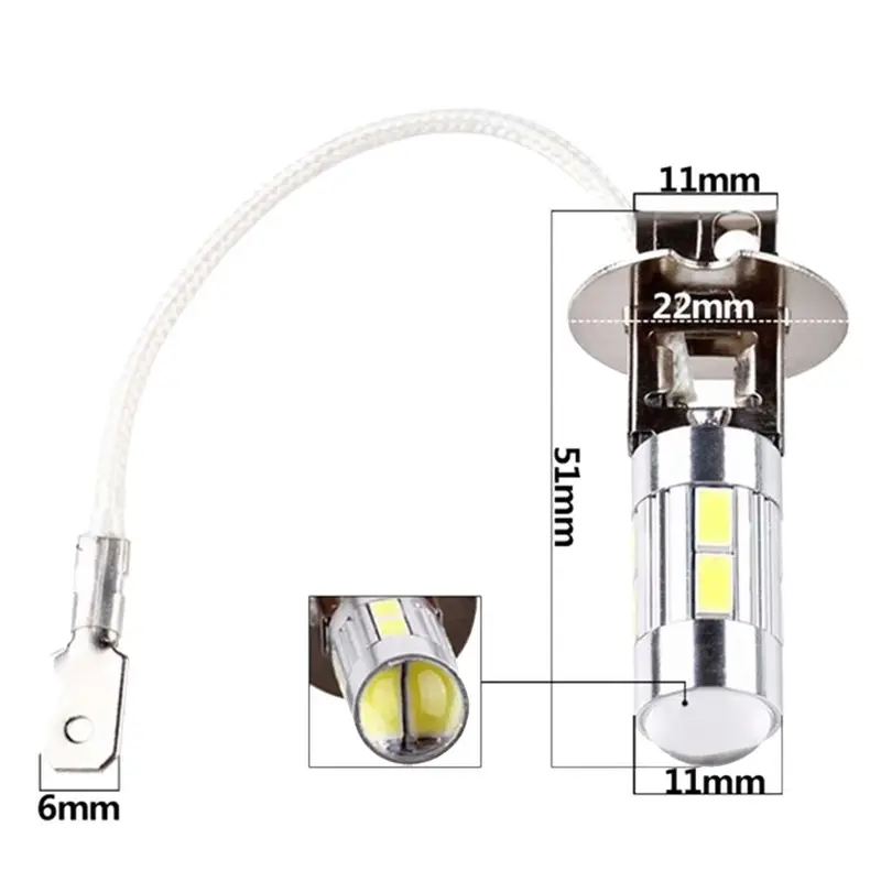 Bóng đèn LED chạy ban ngày sương mù công suất cao, 1 cái, Bóng đèn ô tô H1 / H3, 10SMD, 5630 và 5730 sáng, Tự động, # 280684 4