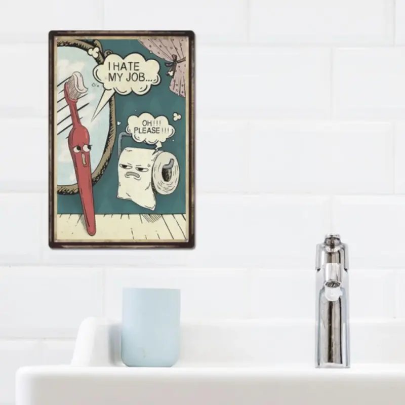 Vintage Toilet Pattern Metal Sign, Funny Toilet Quote Metal Sign, Wall Art for Home Toilet Washroom Decor 6