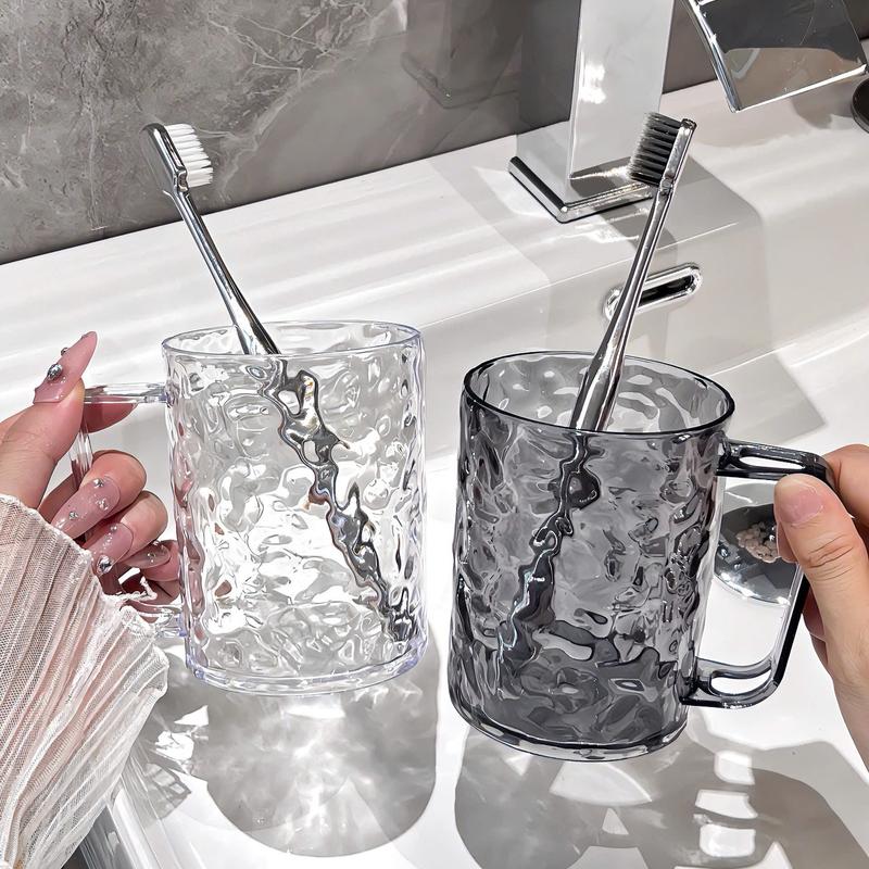 Cốc Đánh Răng Trong Suốt Bằng Nhựa - Cốc Uống Nước Vân Pha Lê Sang Trọng Có Tay Cầm H45 6