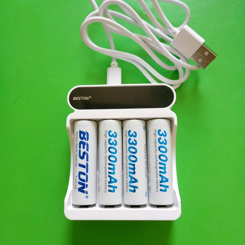 Bộ 4 pin AA 3300 mAh kèm Sạc Beston C9023L dùng cho micro, đồng hồ Sạc nhanh tự ngắt Màn hình LCD Sạc Điện Thoại 1