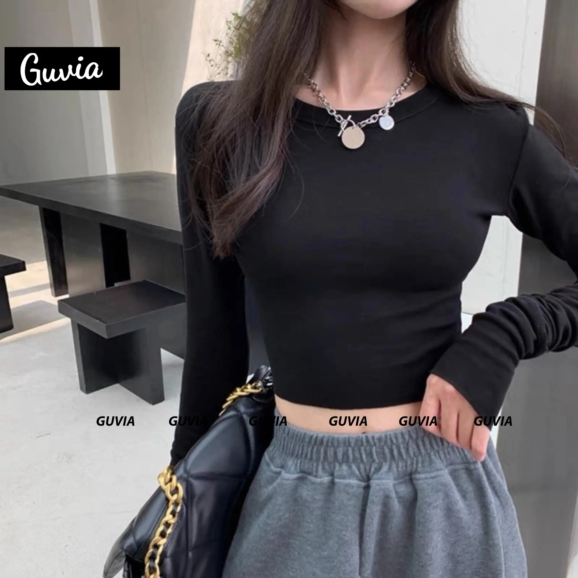 [CR21] Áo Croptop Tay Dài Cổ Tròn Nữ Ôm Body Chất Tốt, Áo Thun Gân Kiểu Nữ Crt Dài Tay Mặc Đẹp Women Dáng Ngắn