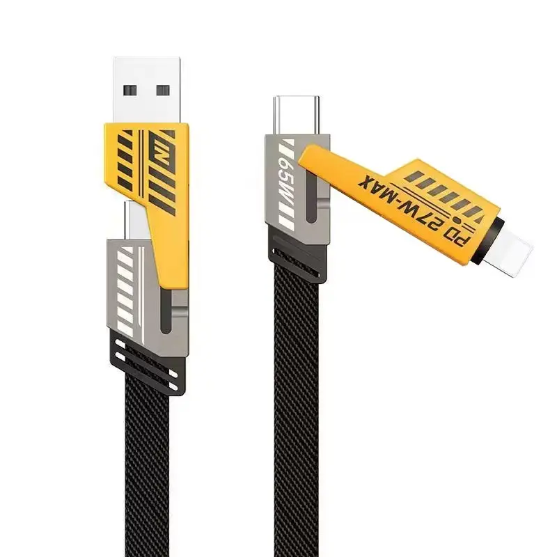 Cáp sạc nhanh, Thiết kế Mecha 4 trong 1, Chất liệu hợp kim kẽm, Cáp dữ liệu sạc nhanh PD 27W Thông Dụng / Cáp sạc Type-C sạc siêu nhanh 65W, Đa Năng, Có Chức Năng Sạc Nhanh3454