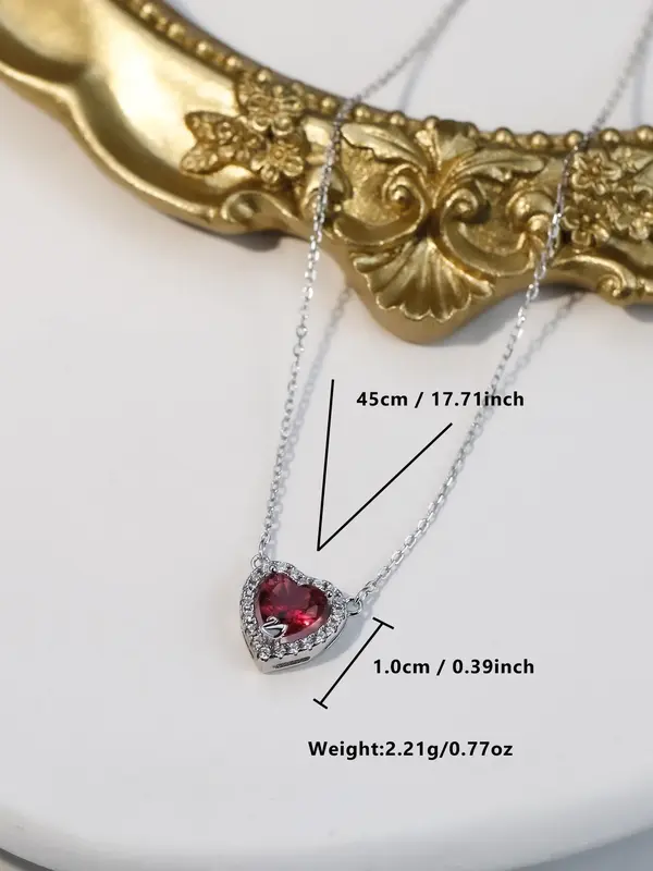S925 Sterling Silver Heart Shaped Pendant Necklace with Box, Artificial Zircon Decor Necklace for Women & Girls, Trendy All-match & Exquisite Jewelry for Birthday Gift 1