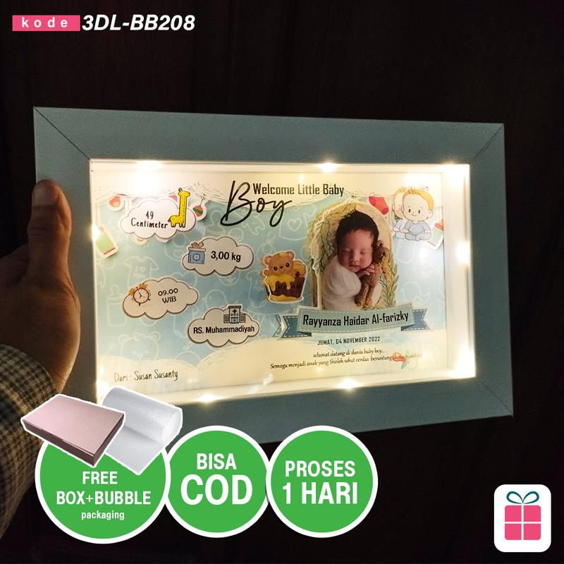 FRAME 3D LAMPU -Kado / Hadiah Foto Bayi (Biodata Bayi) Baby Born Girl 1 Hari Jadi | Bisa COD 3D-BB208 3D1 0