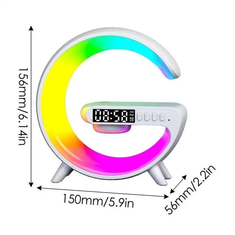 Ritm musik RGB speaker G63 Light al Speak 10W mobile wireless charger mendukung masukan AUX kartu TF Jam Led Ponsel Telepon Lighting Putih 8