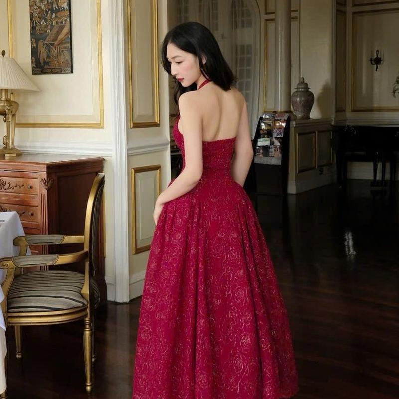 ĐẦM TƠ THÊU HOA ĐỎ KIM SA ĐI TIỆC, ĐU SỰ KIỆN, ĐI CHƠI, ĐẦM CỔ YẾM BLING BLING SANG CHẢNH LẤP LÁNH, ĐẦM TẾT, ĐẦM GIÁNG SINH, ĐẦM NOEL, ĐẦM TIỆC CUỐI NĂM CỰC XINH Women Dress Kim Tuyến 2