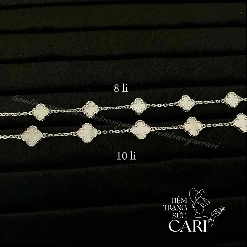 ￼[Đá 10 li] Lắc tay cỏ 4 lá bạc 925 đính đá Xà Cừ Freesize by TIEMTRANGSUCCARI 3