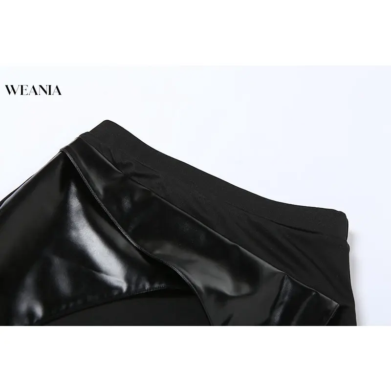 WEANIA-Váy Pu Cạp Cao Cho Nữ, Thiết Kế Mới, Chắp Vá, Không Đều, Có Dây Xích Chân 7