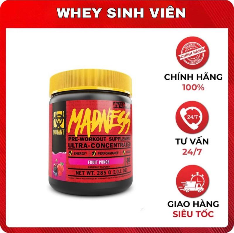Pre Workout Mutant Madness - 30sv - Thực phẩm bổ sung thể hình sức mạnh khi tập thể thao tập gym đạp xe đá bóng chạy bộ