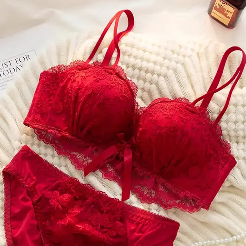 Bộ Áo Ngực Nâng Ngực Ren Thời Trang, Dành Cho Phụ Nữ Và Trẻ Em Gái, Không Dây, Đồ Lót Nhật Bản, Bao Gồm Áo Ngực Và Quần Lót, Bộ Hai Mảnh, Đồ Lót 5
