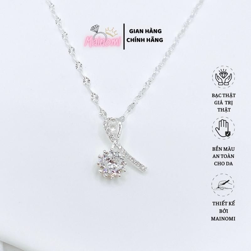 Dây chuyền đá hoa chéo MAINOMI dây bạc ý mặt bạc ta