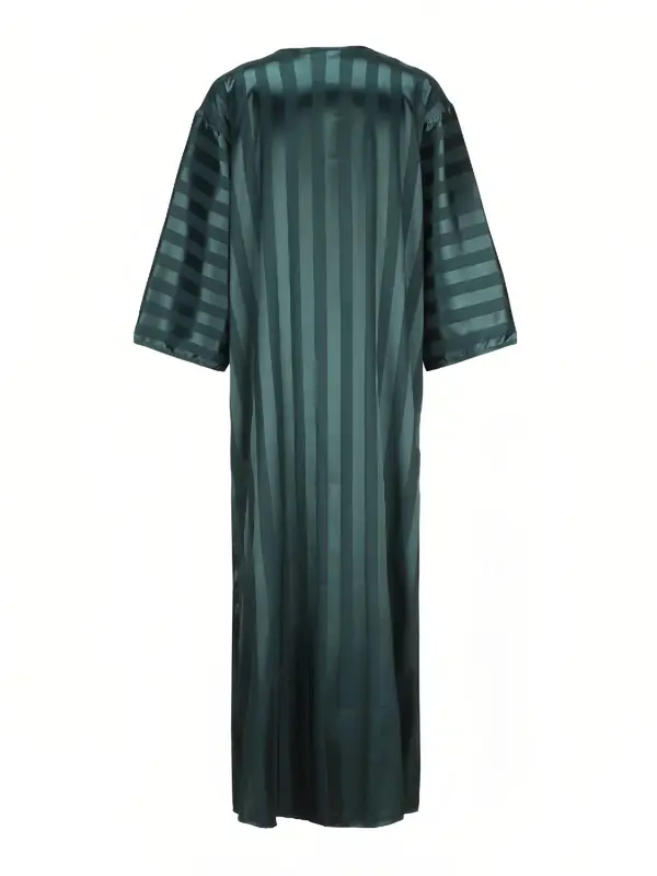 Men's Striped Embroidery Long Sleeve Robes, Loose Casual Comfy Three Quarter Length Sleeve Robe for Daily Wear, Muslim Clothing for Spring & Fall 8