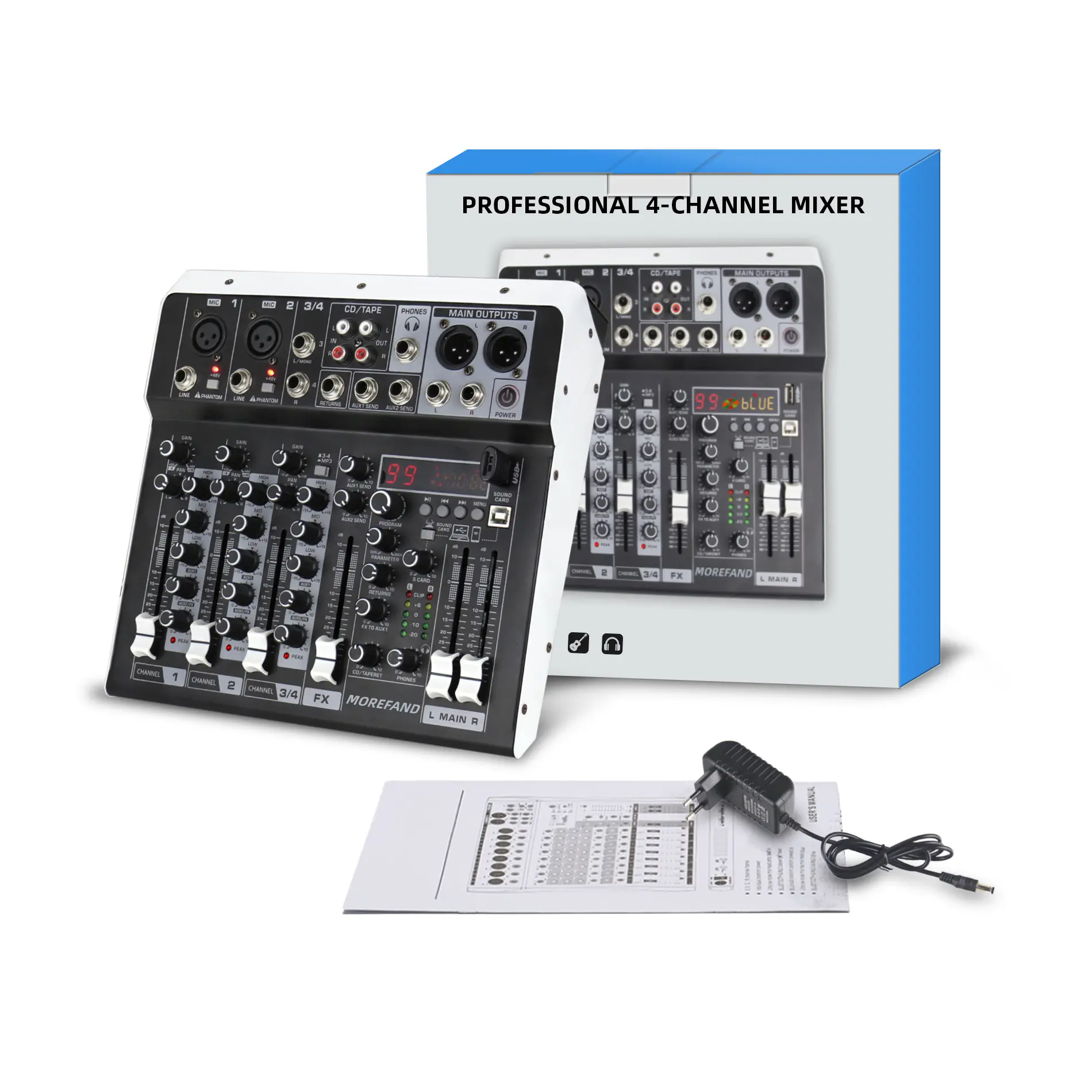 [Cod] Professional Sound Mixing Console Audio Mixer 4-Way 6-Way 8-Way Bluetooth USB with Display 4-Way with Effect Performance