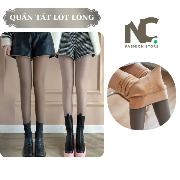 Quần Tất Nỉ 3D lót lông Mùa Đông Siêu Dai – Thon Gọn Chân, Che Khuyết Điểm, Ấm Áp Với Lớp Lót Màu Da (2 Màu: Da, Đen)