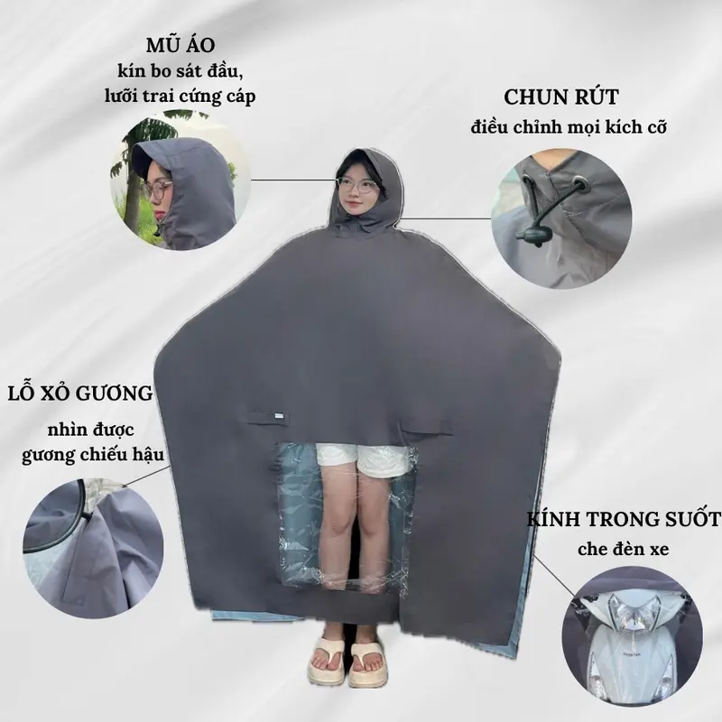 Áo mưa choàng 2 mũ cao cấp Vân Anh trùm toàn thân không thấm nước. 1