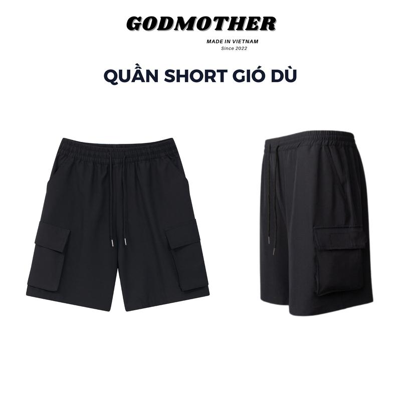 Quần Short Dù Túi Hộp GODMOTHER Quần Lửng Cạp Chun Nam Nữ Menswear