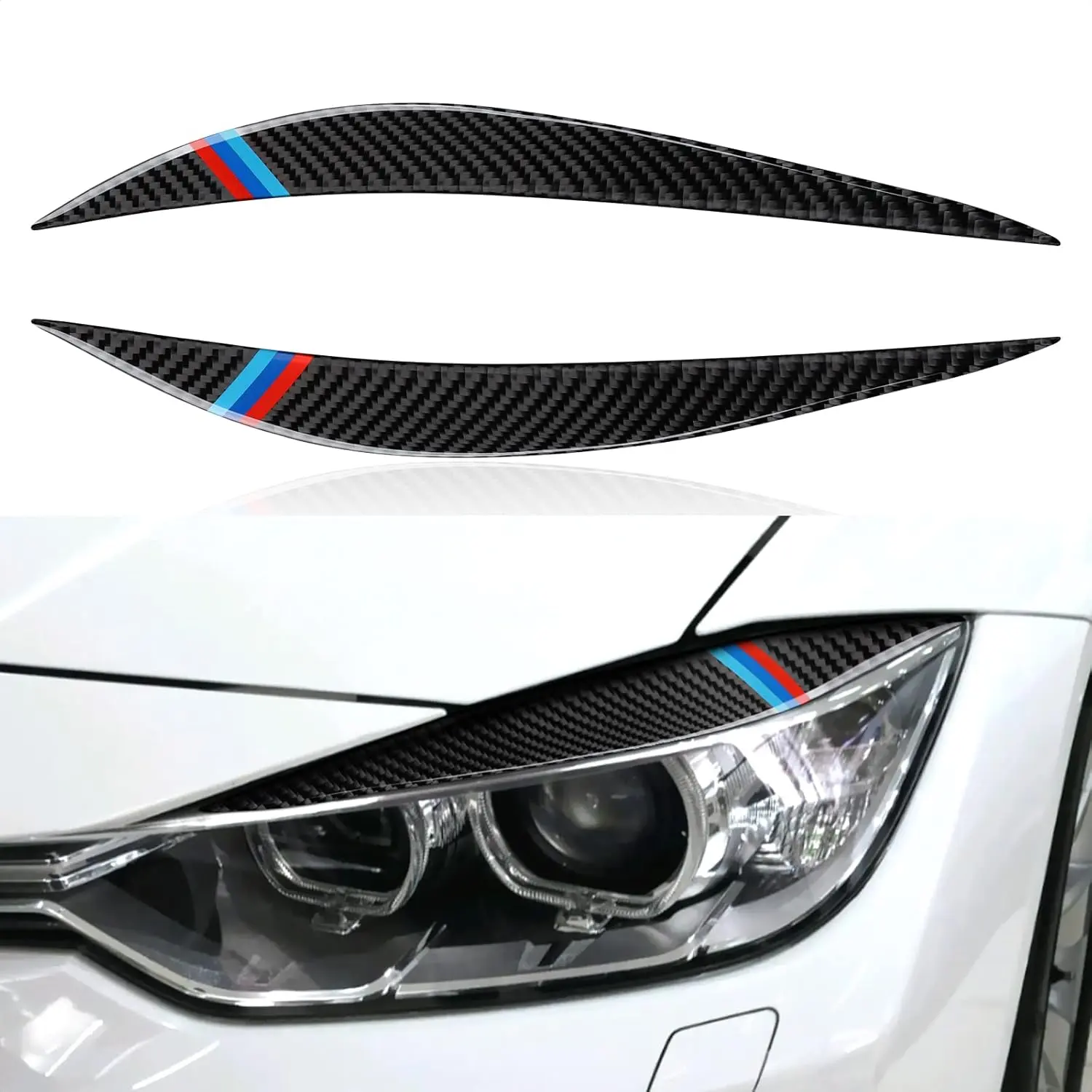 2PCS Car Headlight Eyebrow Cover Eyelid Decal Carbon Fiber Trim Sticker Compatible with BMW 3 Series Accessories - ONLY for F30 (2012-2019)