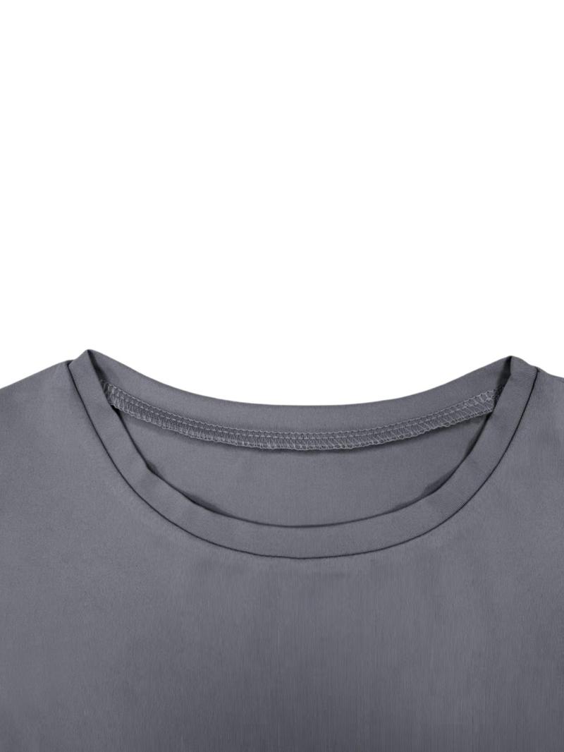 Product Introduction of Women's Solid Round Neck Tee, Casual Short Sleeve Crew Neck T-Shirt for Summer, Fashion Simple Basic Women's Top for Daily Wear 14
