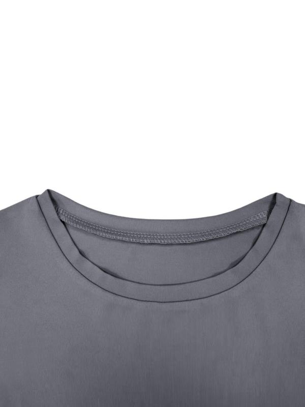 Women's Solid Round Neck Tee, Casual Short Sleeve Crew Neck T-Shirt for Summer, Fashion Simple Basic Women's Top for Daily Wear 8